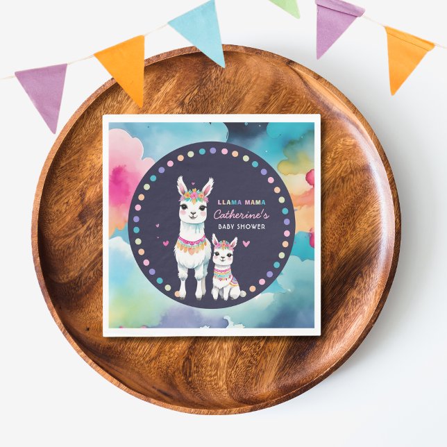 Serviette En Papier Cute aquarelle Llama Mama Baby shower mexicain (Créateur téléchargé)