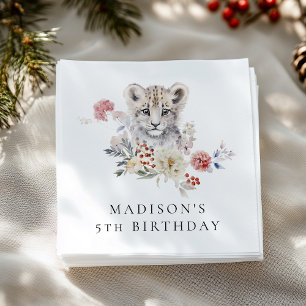 Serviette En Papier Cute aquarelle Snow Leopard fête d'anniversaire
