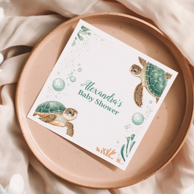 Serviette En Papier Cute Aquarelle Tortue de mer (Créateur téléchargé)