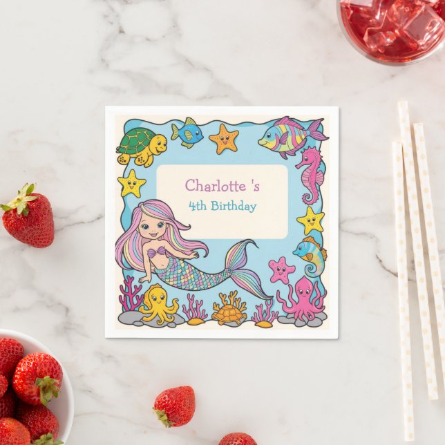 Serviette En Papier Cute arc-en-ciel sirène poisson tortue étoile Anni (En situation)
