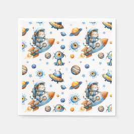 Serviette En Papier Cute Astronaut Cat Outer Space Cosmic Pattern 