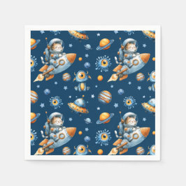 Serviette En Papier Cute Astronaut Cat Outer Space Galaxy Pattern 
