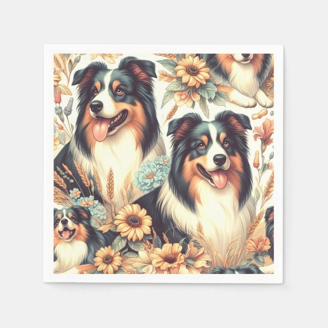 Serviette En Papier Cute Australian Shepherd peinture Vintage (Devant)