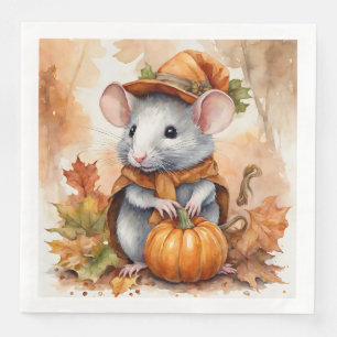 Serviette En Papier Cute automne Rat saisonnier avec Casquette et mant