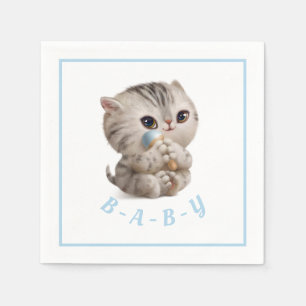 Serviette En Papier Cute Baby Boy Kitten Main Tirée Typographie Bleue