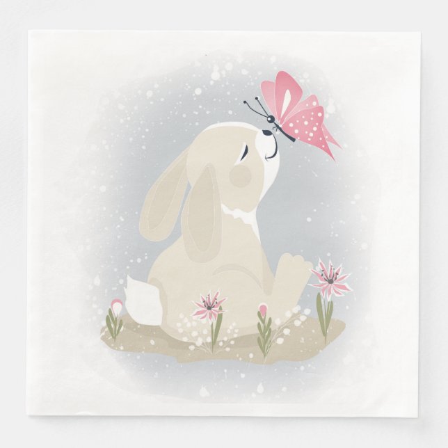 Serviette En Papier Cute baby Bunny et butterfly. (Devant)