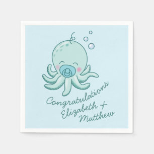 Serviette En Papier Cute Baby shower Octopus Kawaii Blue Boy