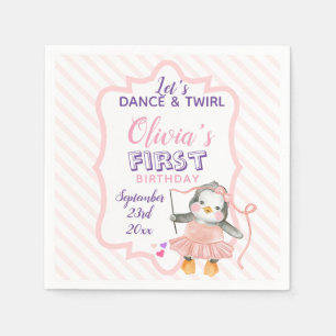 Serviette En Papier Cute Ballerina Penguin rose 1er anniversaire fête