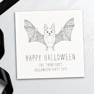 Serviette En Papier Cute Bat Minimal Line Art Heureux Halloween