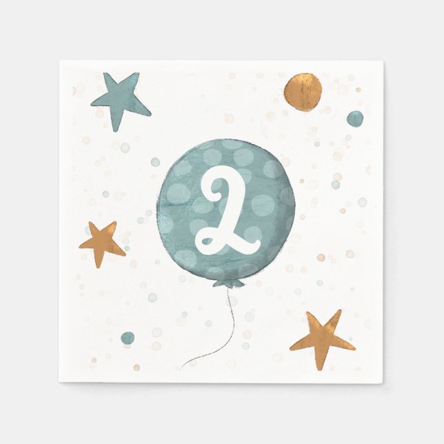 Serviette En Papier Cute Blue Balloon Boy Deuxième fête d'anniversaire (Devant)