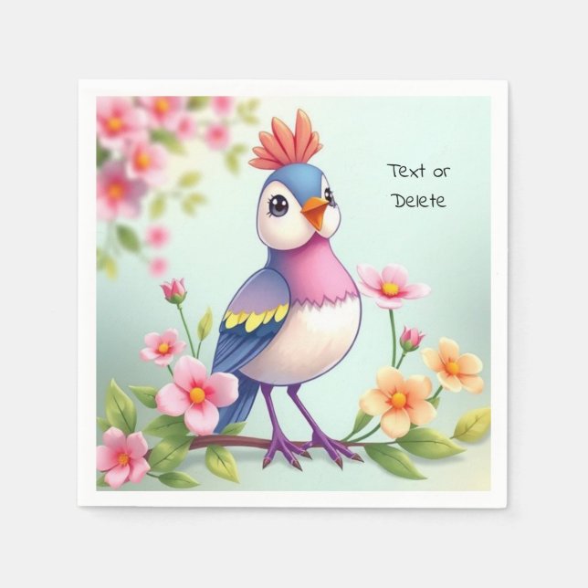 Serviette En Papier Cute Blue Pink Bird Floral Napkins (Devant)