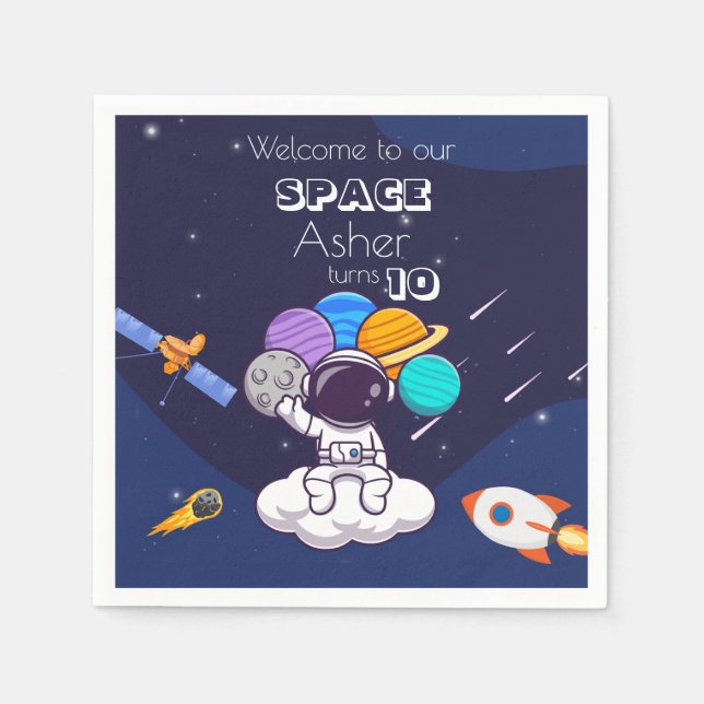 Serviette En Papier Cute Blue Space Astronaut Personalize Birthday Boy (Devant)