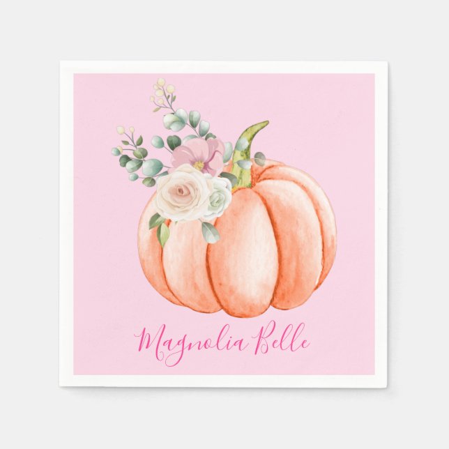 Serviette En Papier Cute Blush Rose Spring Floral Petit Nom Citrouille (Devant)