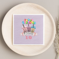 Cute Boba Thé Anniversaire Célébration serviettes