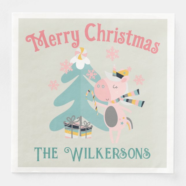 Serviette En Papier Cute Boho Christmas Unicorne sur Sage (Devant)