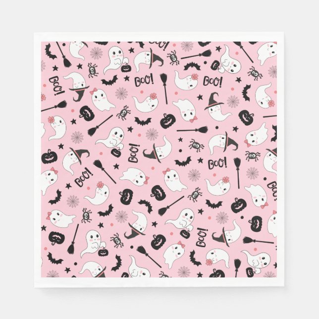 Serviette En Papier Cute Boo Éffrayant Fantôme Halloween Fille Rose (Devant)