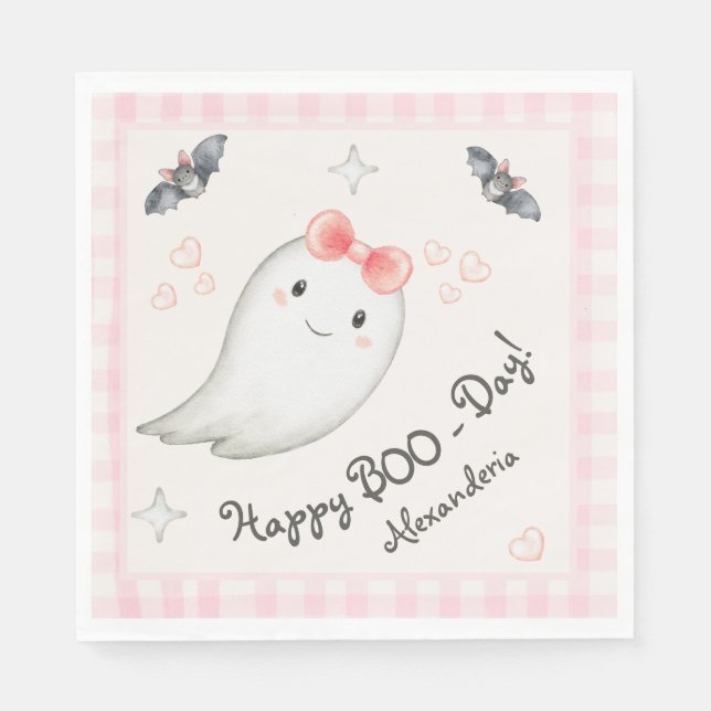 Serviette En Papier Cute Boo Ghost rose Anniversaire Fille (Devant)