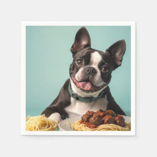 Serviette En Papier Cute Boston Terrier Avec Spaghetti Bolognaise