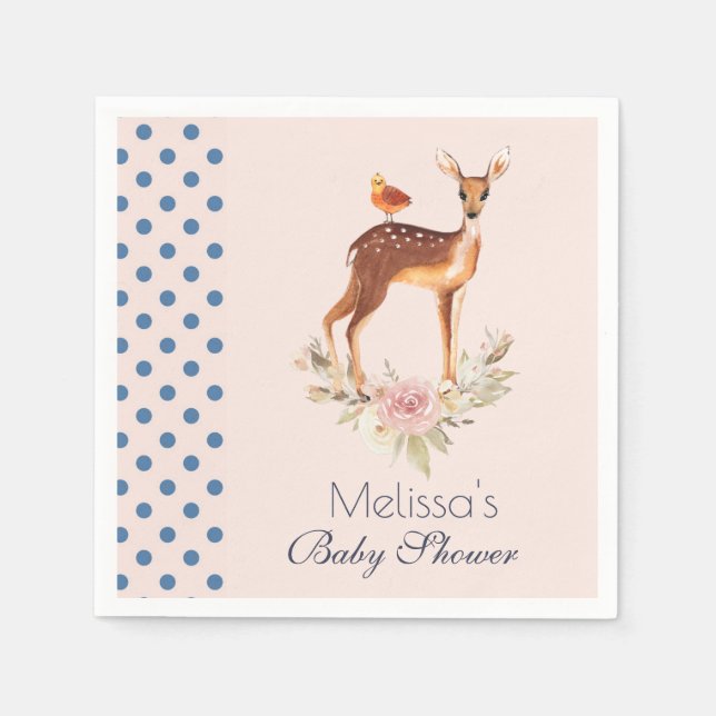 Serviette En Papier Cute Brown Aquarelle Cerf Baby shower rustique (Devant)