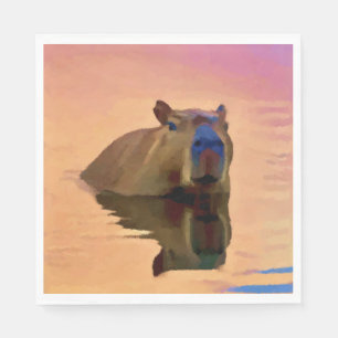 Serviette En Papier Cute Capybara Naît D'Un Lac Tranquille