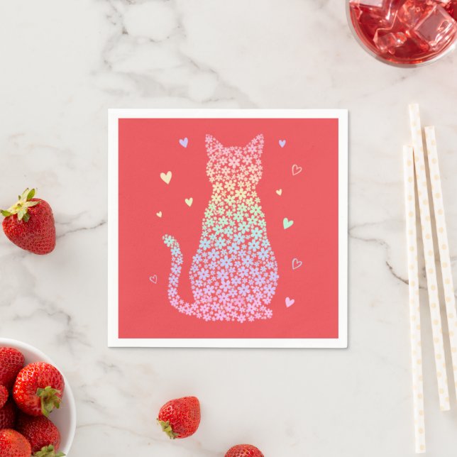 Serviette En Papier  cute cat sweet rainbow hearts pastel gradient (En situation)