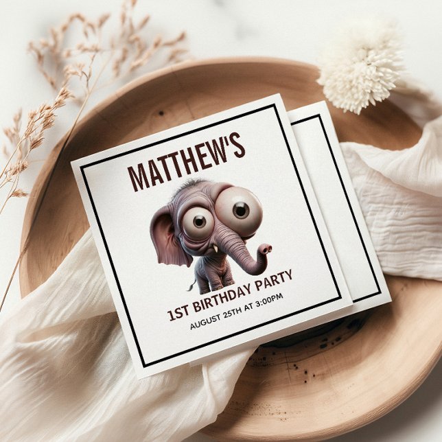 Serviette En Papier Cute Crazy elephant Farm Theme 1st Birthday (Cute Crazy elephant Farm Theme 1st Birthday Napkins)