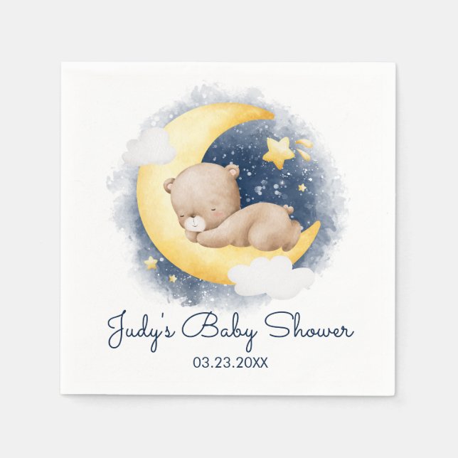 Serviette En Papier Cute Crescent Moon Teddy Bear Baby shower (Devant)