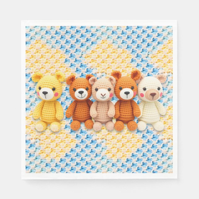 Serviette En Papier Cute Crocheted Teddy Bears Boy's Baby Shower (Devant)