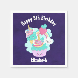 Serviette En Papier Cute Cupcake et Joyeuse crème glacée Anniversaire