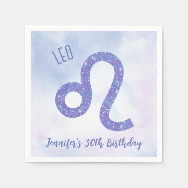 Serviette En Papier Cute Custom Leo Astrologie Purple Anniversaire (Devant)