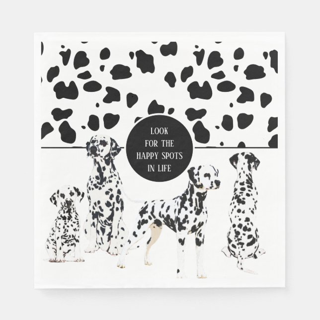 Serviette En Papier Cute Dalmatiens Noir & Blanc Zones Joyeuses (Devant)