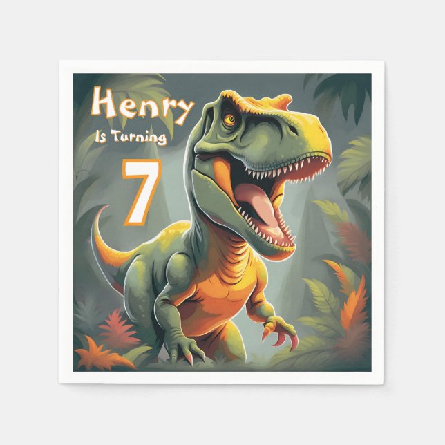 Serviette En Papier Cute Dino T Rex Anniversaire Papier de fête Napkin (Devant)