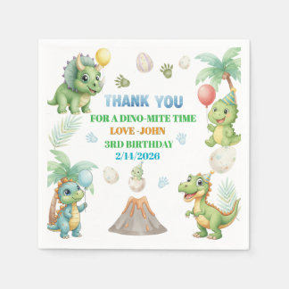 Serviette En Papier Cute Dinosaur 3rd Birthday Party Napkins | Green &