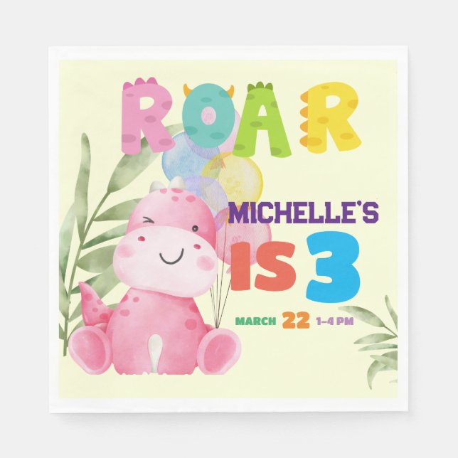 Serviette En Papier Cute Dinosaur Anniversaire Fête Enfants Dino Girls (Devant)