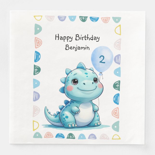 Serviette En Papier Cute Dinosaur rugir garçon Bonne fête d'anniversai (Devant)