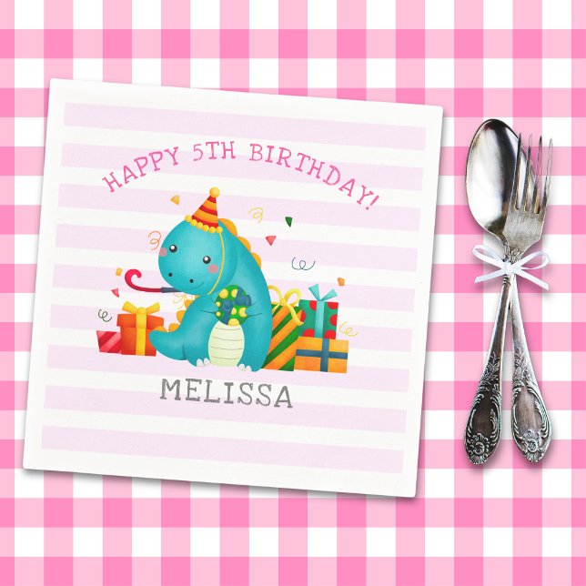 Serviette En Papier Cute Dinosaur Stomp Chomp and roar Birthday Girl (Créateur téléchargé)