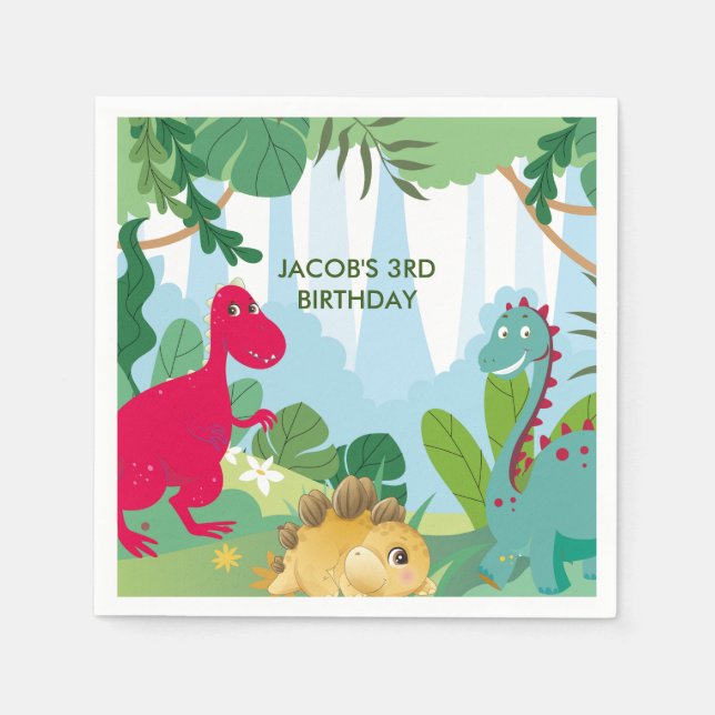 Serviette En Papier Cute Dinosaures Thème Anniversaire (Devant)