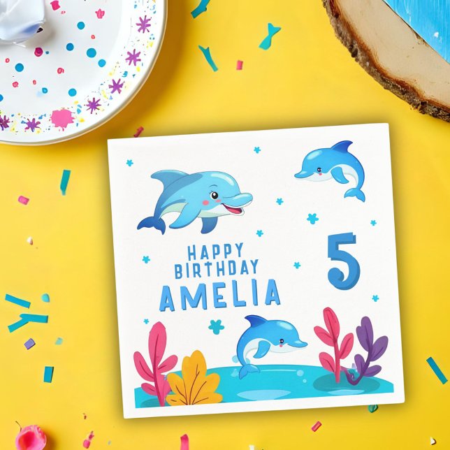 Serviette En Papier Cute Dolphin Sea Animals Birthday Party (Créateur téléchargé)