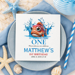 Serviette En Papier Cute Eau Bleu Poisson 1er anniversaire