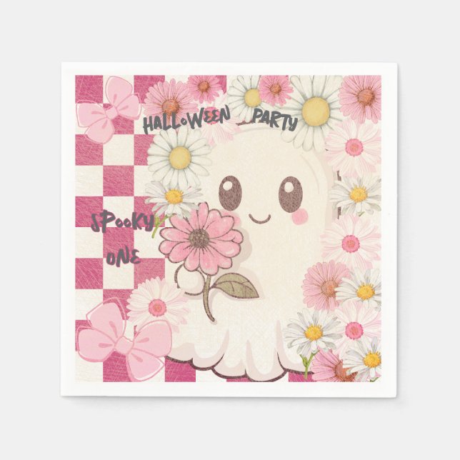 Serviette En Papier Cute Éffrayant Rose Daisy Halloween Fête Invitatio (Devant)