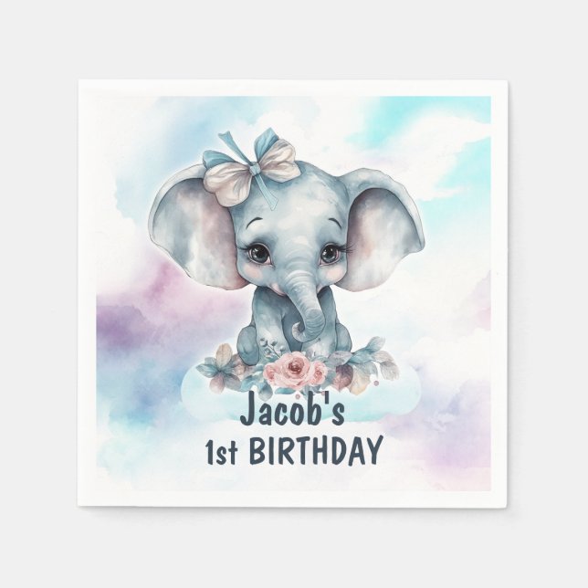 Serviette En Papier Cute Elephant 1er anniversaire fête (Devant)