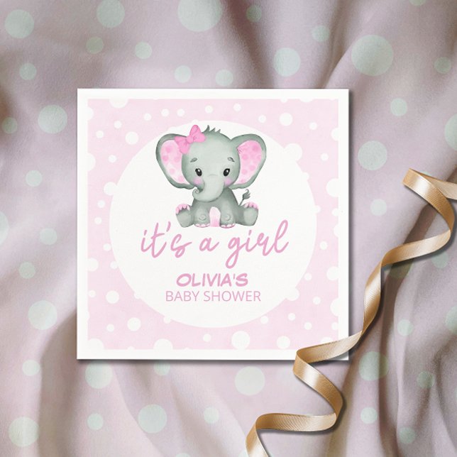Serviette En Papier Cute Elephant rose C'est un Baby shower de fille (Créateur téléchargé)