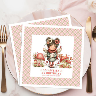 Serviette En Papier Cute Fairy Mushroom Pink Floral Birthday Party  