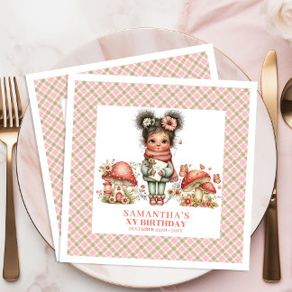 Serviette En Papier Cute Fairy Mushroom Pink Floral Birthday Party 