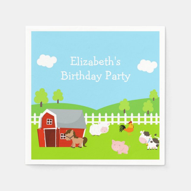 Serviette En Papier Cute Farm Animaux Unisex Anniversaire (Devant)