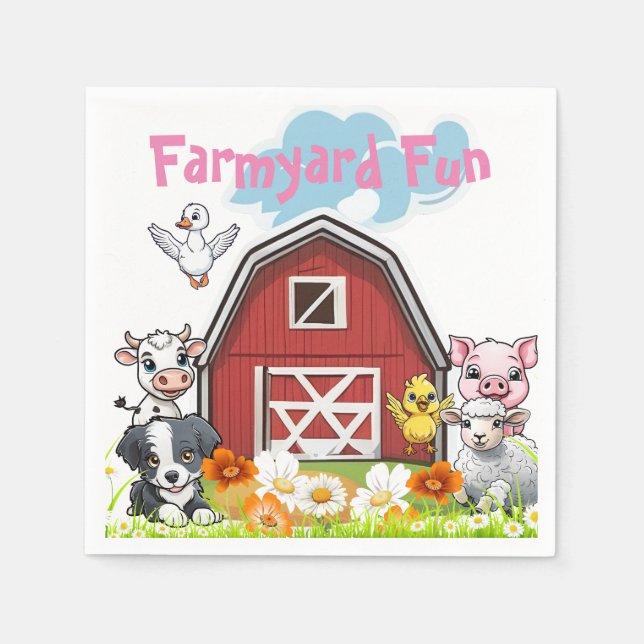 Serviette En Papier Cute Farmyard Amusants Animaux de campagne Grange  (Devant)