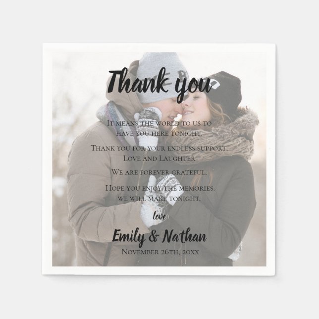 Serviette En Papier Cute Faux Vellum Photo Mariage Merci Message (Devant)