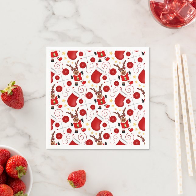 Serviette En Papier Cute Festive Red Christmas Reindeer (En situation)