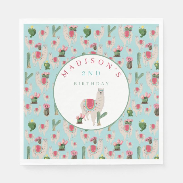 Serviette En Papier Cute Fiesta Llama & Cactus Anniversaire de enfant (Devant)