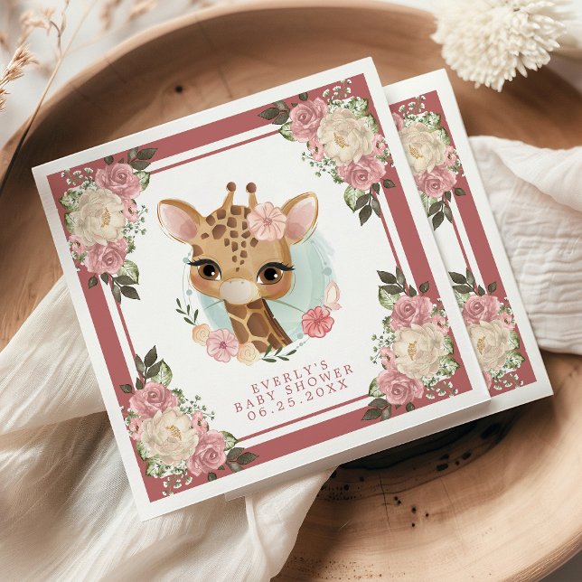 Serviette En Papier Cute Floral Giraffe Aquarelle fille Baby shower (Créateur téléchargé)